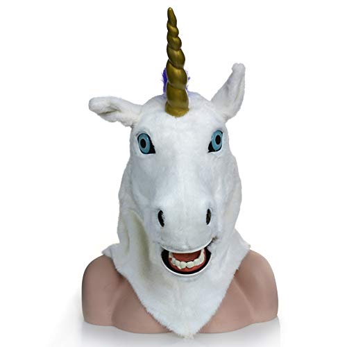 SHENGUS Unicorn Mask for Halloween Party - Moving Mouth Animal Simulation Mask, White - Perfect for Costume Parties, Carnival, Cosplay & Themed Events