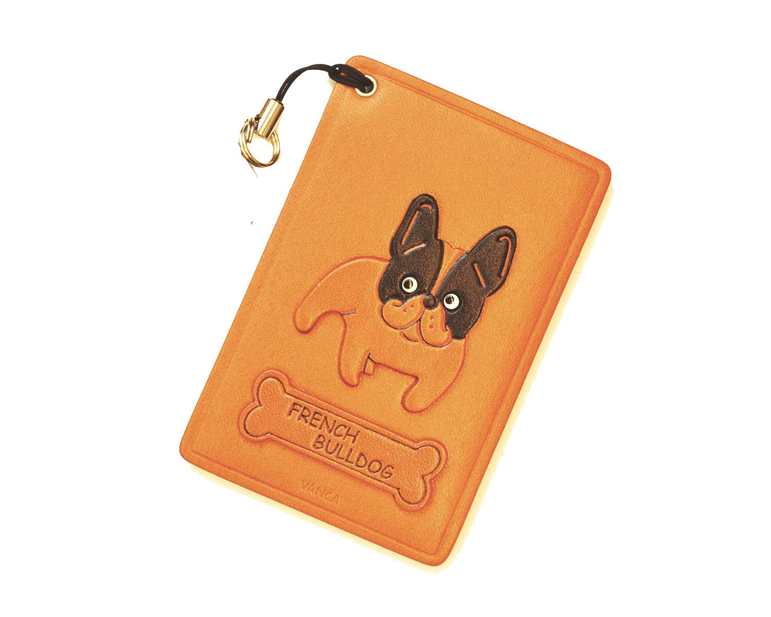 VANCA Handmade in Japan - Premium Leather Dog ID & Credit Card Holder for French Bulldogs - Perfect for Travel, Walks, and Pet Identification