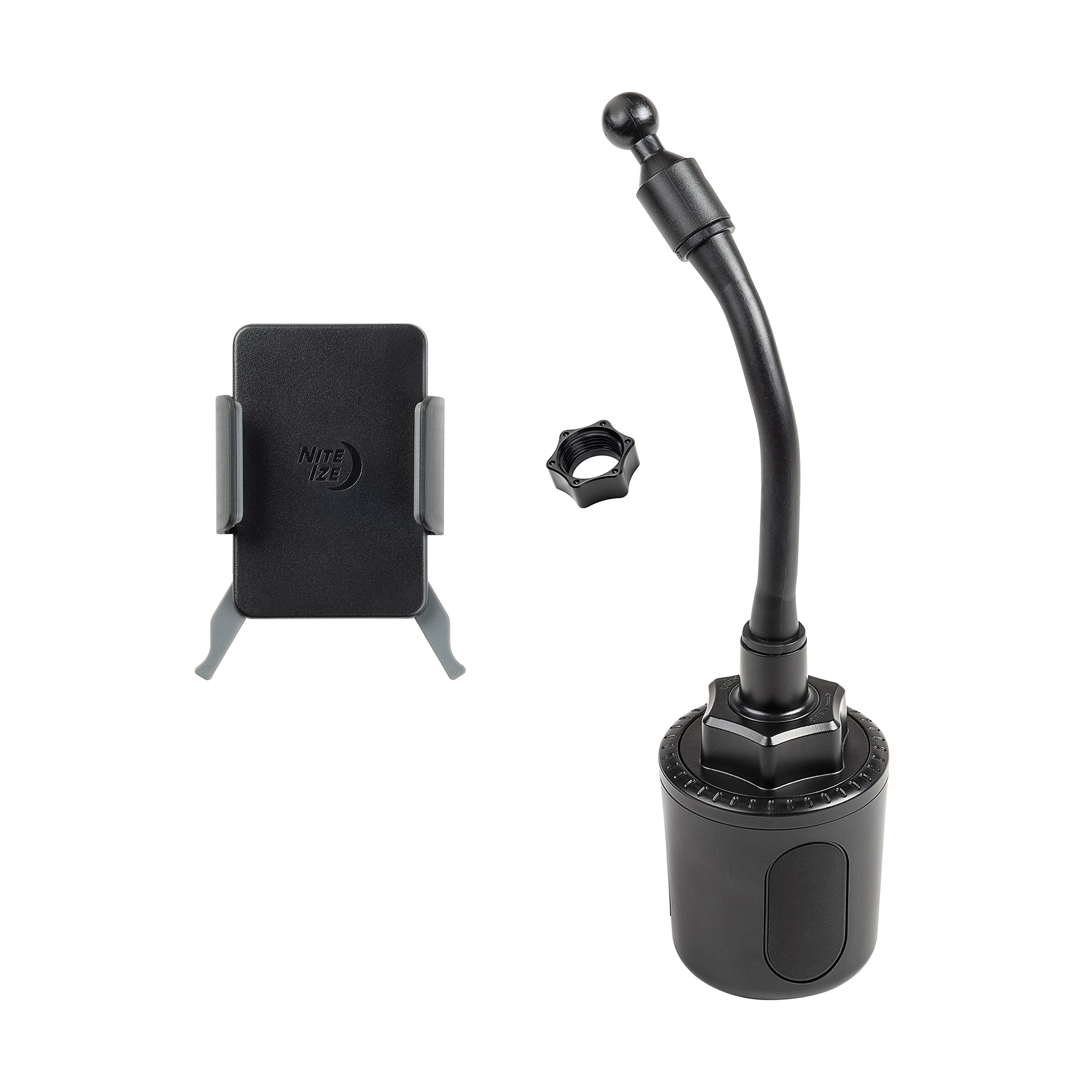 Nite IZE SUCH-01-R8 Universal Cup Holder Phone Mount - Compatible with iPhone, Samsung Galaxy Edge/Fold, Huawei, Google Pixel & Most Smartphones - Secure Car Accessory for Hands-Free Driving (Black) | Perfect for Road Trips, Commuting & GPS Navigation
