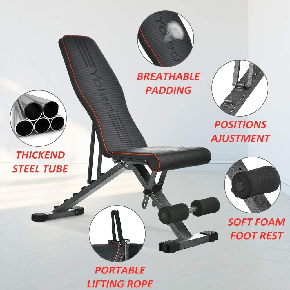 YOLEO Adjustable Weight Bench for Home Gym - Foldable Full Body Workout Bench with 330 lbs Capacity, Decline/Incline/Flat Positions - Perfect for Strength Training, Bodybuilding & Home Fitness Workouts