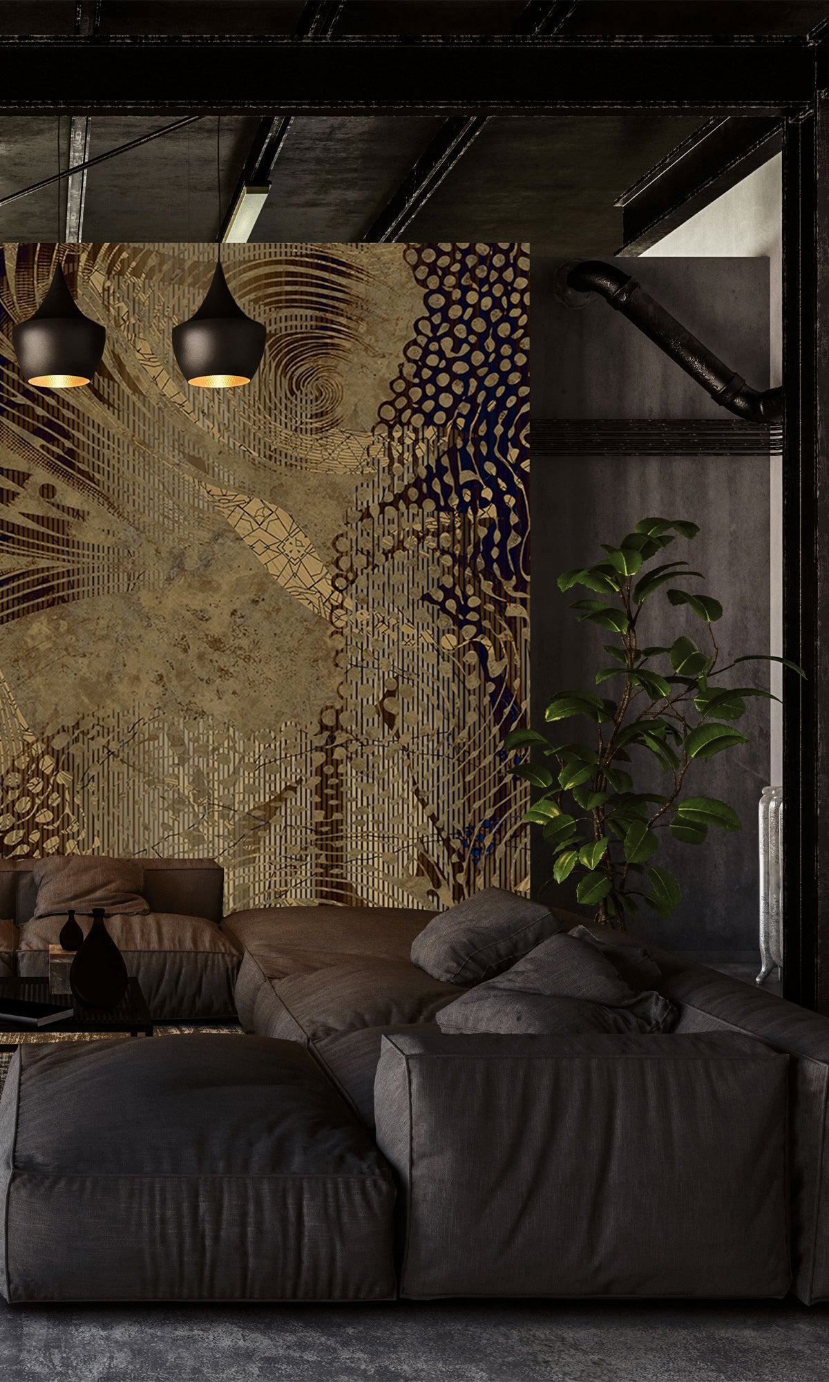 Brown Flowing Abstract Mosaic Mural Wallpaper M2605 - Peel and Stick Removable Wallpaper for Living Room, Bedroom, Kitchen Decor