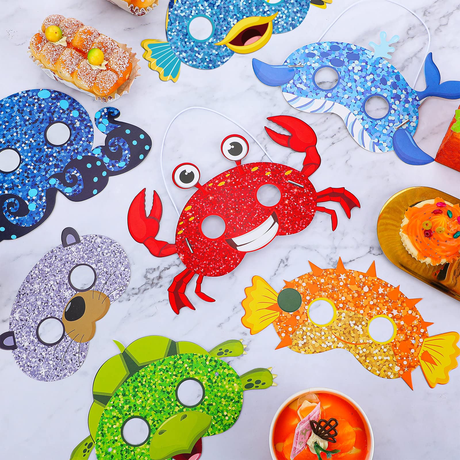 24 Pack Under the Sea Animal Masks for Kids - Ocean Themed Birthday Party Supplies, Baby Shower Favors & Costume Accessories for Boys and Girls - Perfect for Themed Parties, School Plays & Dress-Up Fun