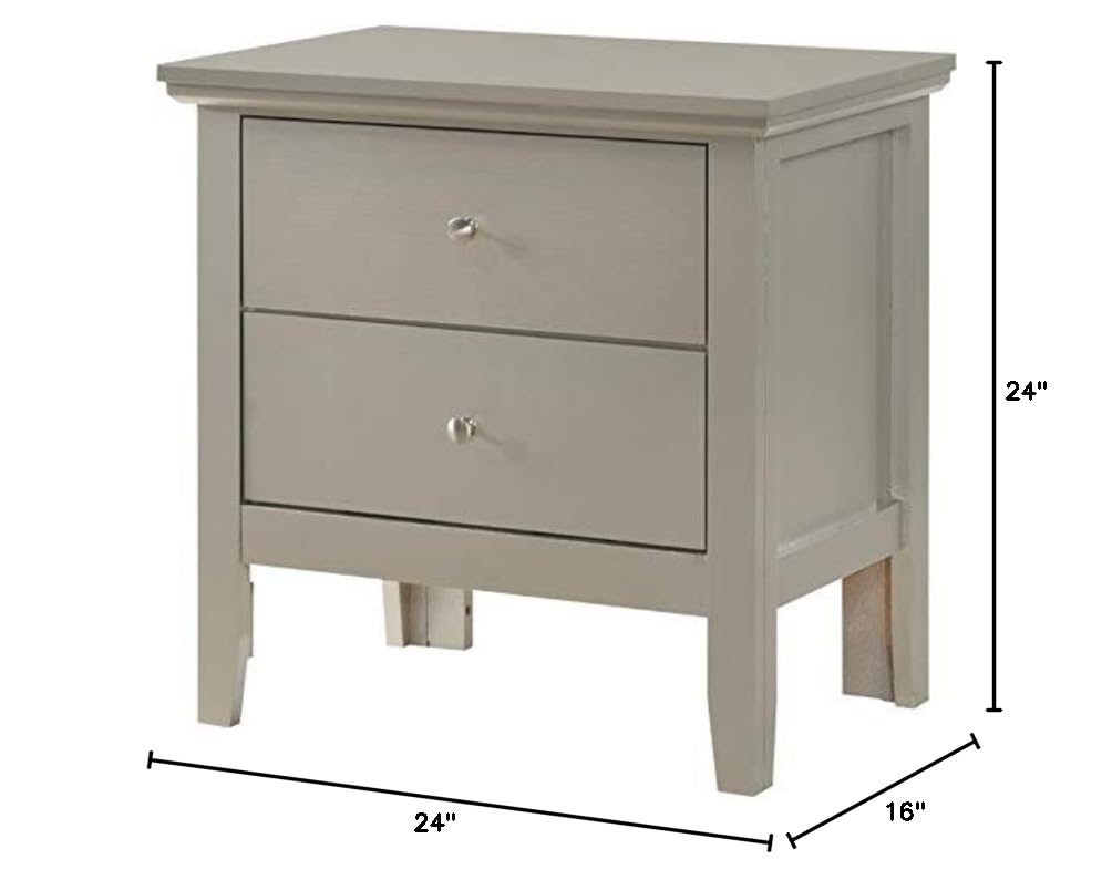Pemberly Row Transitional Wood 2-Drawer Nightstand in Silver Champagne - Modern Bedside Table for Bedroom, Living Room & Guest Room Storage