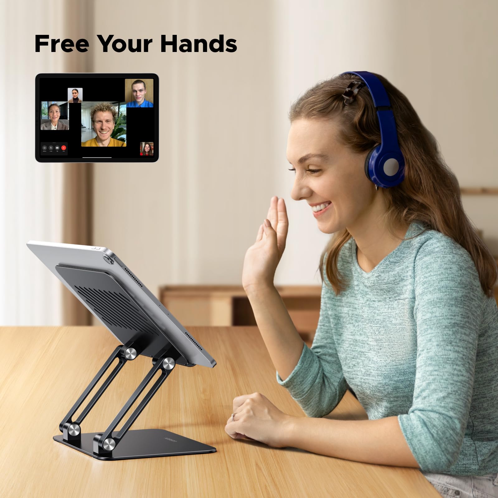 UGREEN Aluminum Tablet Stand Holder - Adjustable Foldable Desktop Dock Riser for iPad Pro 12.9/10.5/9.7, iPad Air, iPad Mini, Surface Pro, Galaxy Tab - Perfect for Office, Home & Travel (Black)