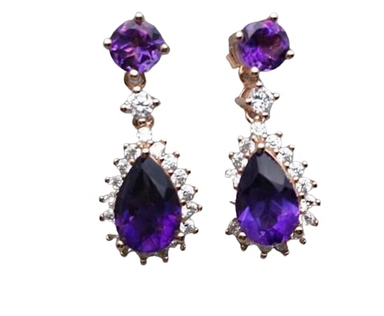 BeBold 2.5 Carat Pear Cut Purple Lab-Created Amethyst Dangle Drop Earrings in Rose Gold Plated - Perfect for Weddings, Parties & Evening Events