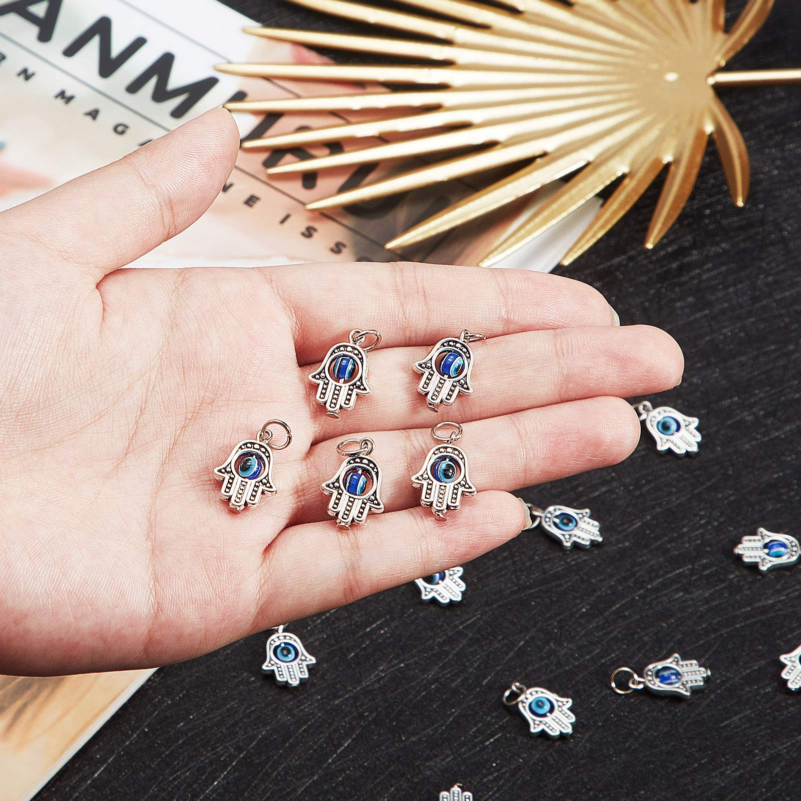 50Pcs Hamsa Hand Charms with Evil Eye - Beaded Pendants for Jewelry Making, DIY Crafts, Women's Accessories & Home Decor | Perfect for Bracelets, Necklaces, Gifts & Boho Style Decorations