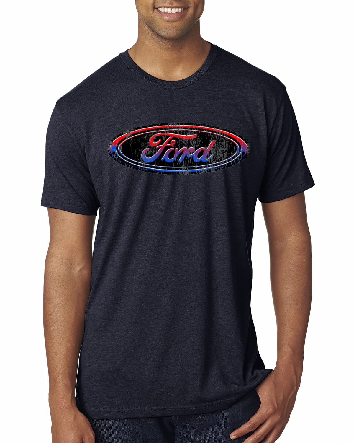 Premium Ford Logo Tri-Blend T-Shirt for Men - Red, Blue & Black Vintage Car & Truck Enthusiast Tee - Perfect for Casual Wear, Car Shows & Automotive Events
