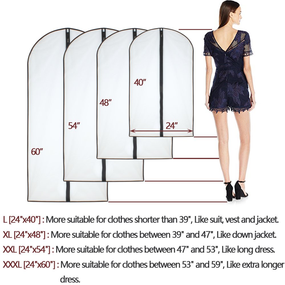 6-Pack Black Breathable Hanging Garment Bags with Clear Full Zipper - 24