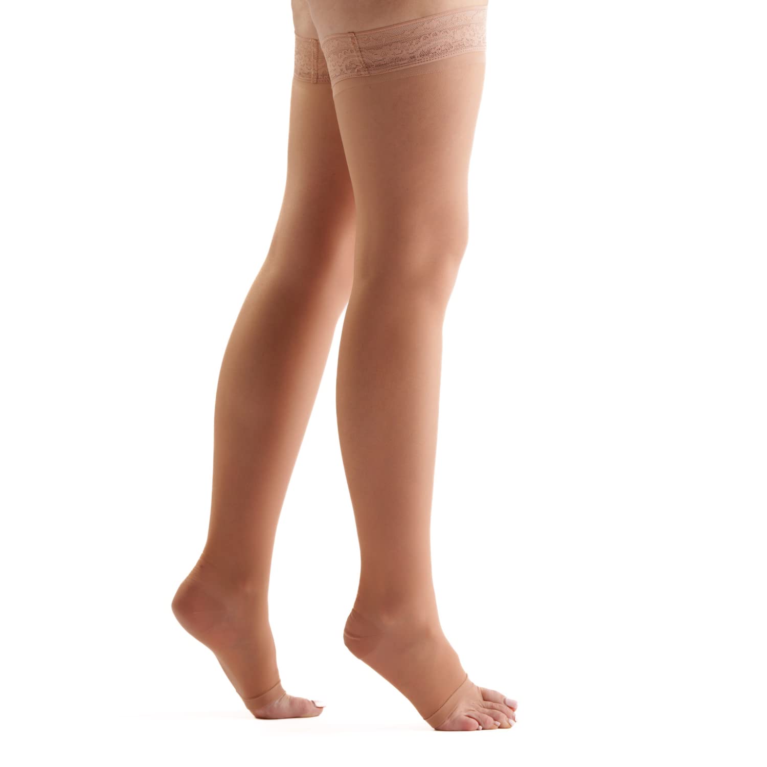 EvoNation 20-30 mmHg Open Toe Thigh High Compression Stockings for Women - Firm Support Medical Socks for Varicose Veins, Swelling & Circulation - Perfect for Travel, Pregnancy & Nurses