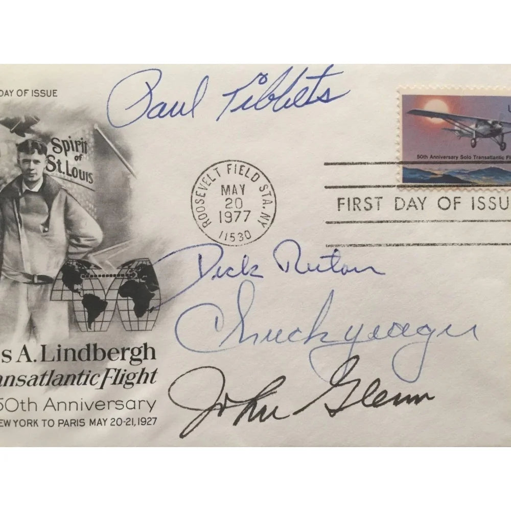 Authentic Signed Envelope Collection - Chuck Yeager, Paul Tibbets, John Glenn & Dick Rutan with JSA COA | Rare Military & Aviation Memorabilia for Collectors & History Enthusiasts | Perfect for Display in Home Offices, Museums & Personal Collections