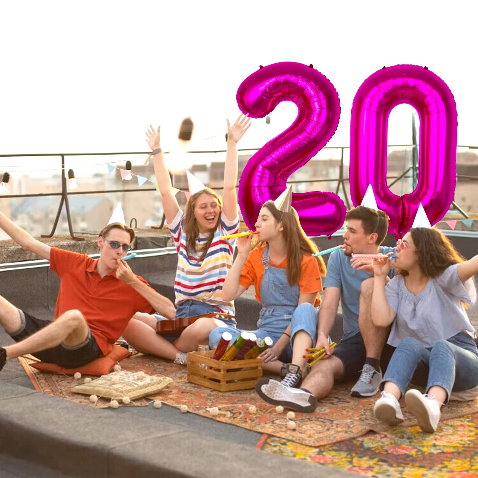 40 Inch Hot Pink Jumbo Number 20 Balloons - Set of 20 Giant Foil Mylar Balloons for 20th Birthday Party Decorations, Ocean Mermaid Theme, Girls & Boys Birthday, Romantic Decor - Perfect for Birthday Parties, Baby Showers, Anniversaries & Special Celebrations