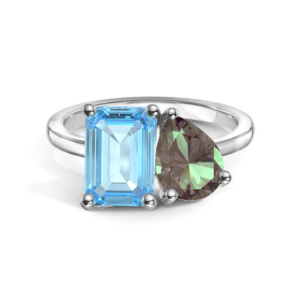 Personalized Toi et Moi Aquamarine Birthstone Ring for Women - Custom Anniversary, Engagement & Wedding Jewelry Gift - Perfect for Couples, Brides & Romantic Occasions