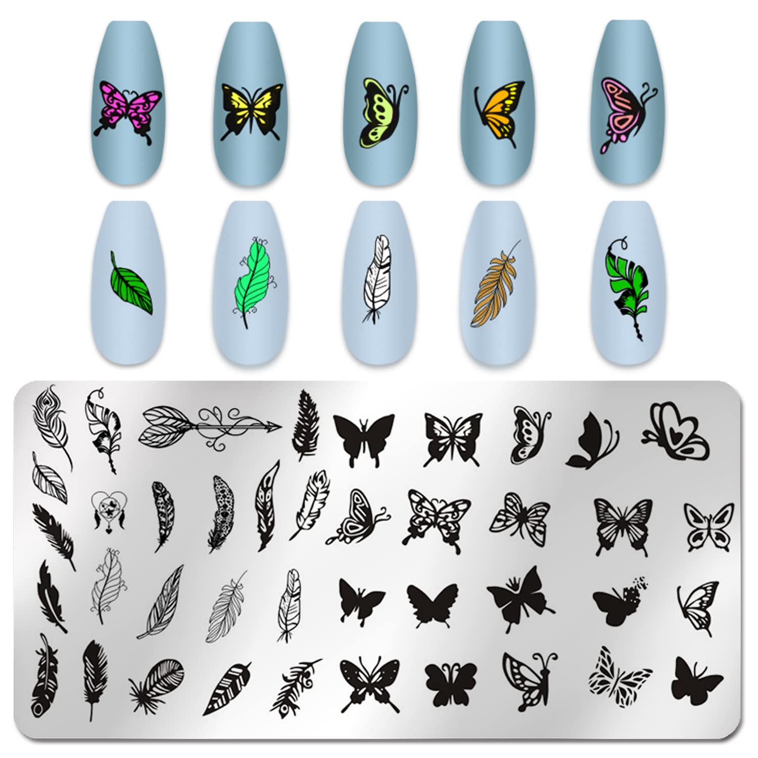 WOKOTO 6Pcs Butterfly Nail Stamping Plates - Floral & Feather Nail Art Stamping Kit for DIY Manicure - Perfect for Salon, Home Use, and Professional Nail Designs