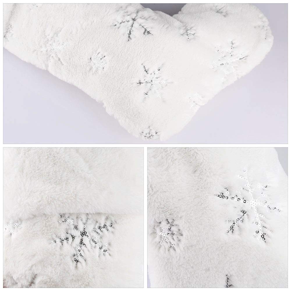 2PCS Large Plush Christmas Stockings - 22 Inches White Faux Fur Xmas Stockings with Silver Sequin Snowflake Design for Fireplace Mantel Decor | Perfect for Holiday Gift Giving & Christmas Home Decor