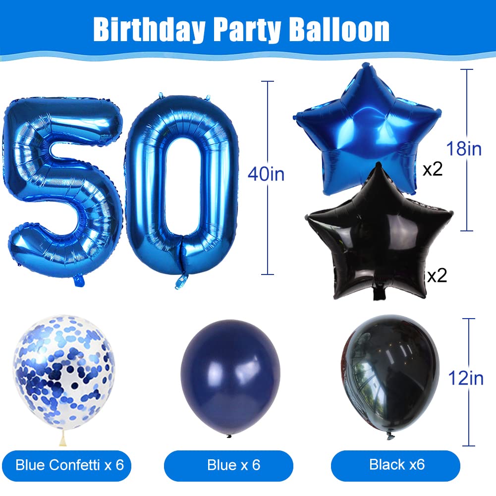 50th Birthday Decorations for Men - Blue Happy Birthday Banner with Number 50 Foil Balloon - Perfect for 50th Anniversary Party Decor & Backdrop - Ideal for Milestone Celebrations, Retirement Parties & Special Occasions