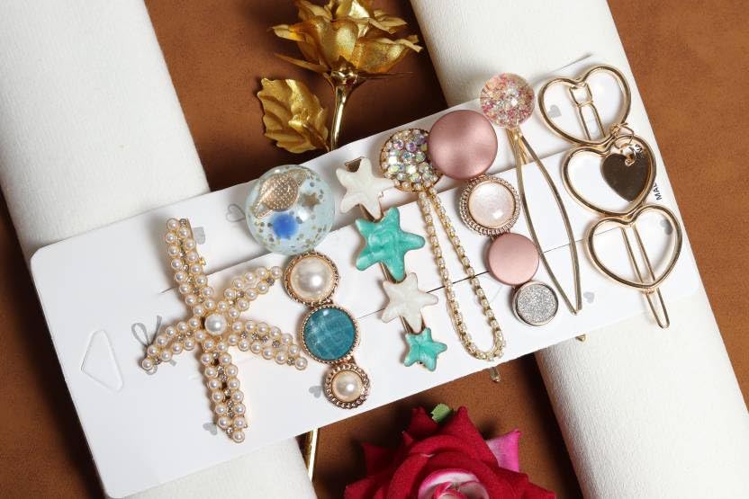Korean Style Pearl Metal Hair Clips - Rhinestone Plastic Pearl Barrettes Flower Lock Pins for Women & Girls (7 Pcs) - Perfect for Weddings, Parties & Everyday Hair Accessories