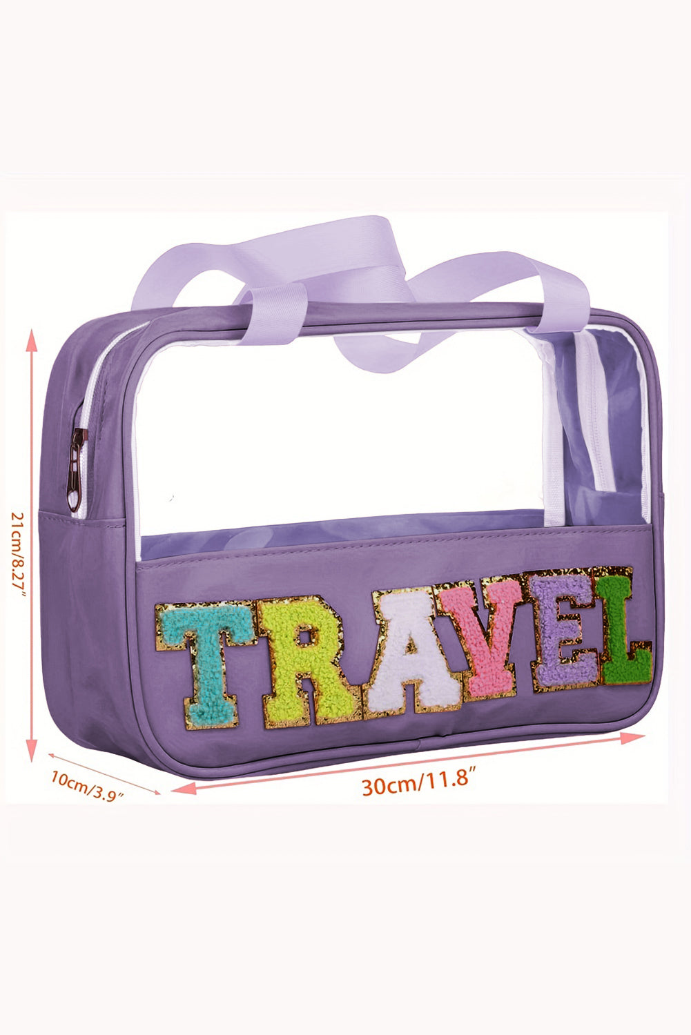 Stylish Chenille Letter Clear PVC Makeup Bag for Travel - Perfect Cosmetic Organizer for Vacation, Gym & Daily Essentials