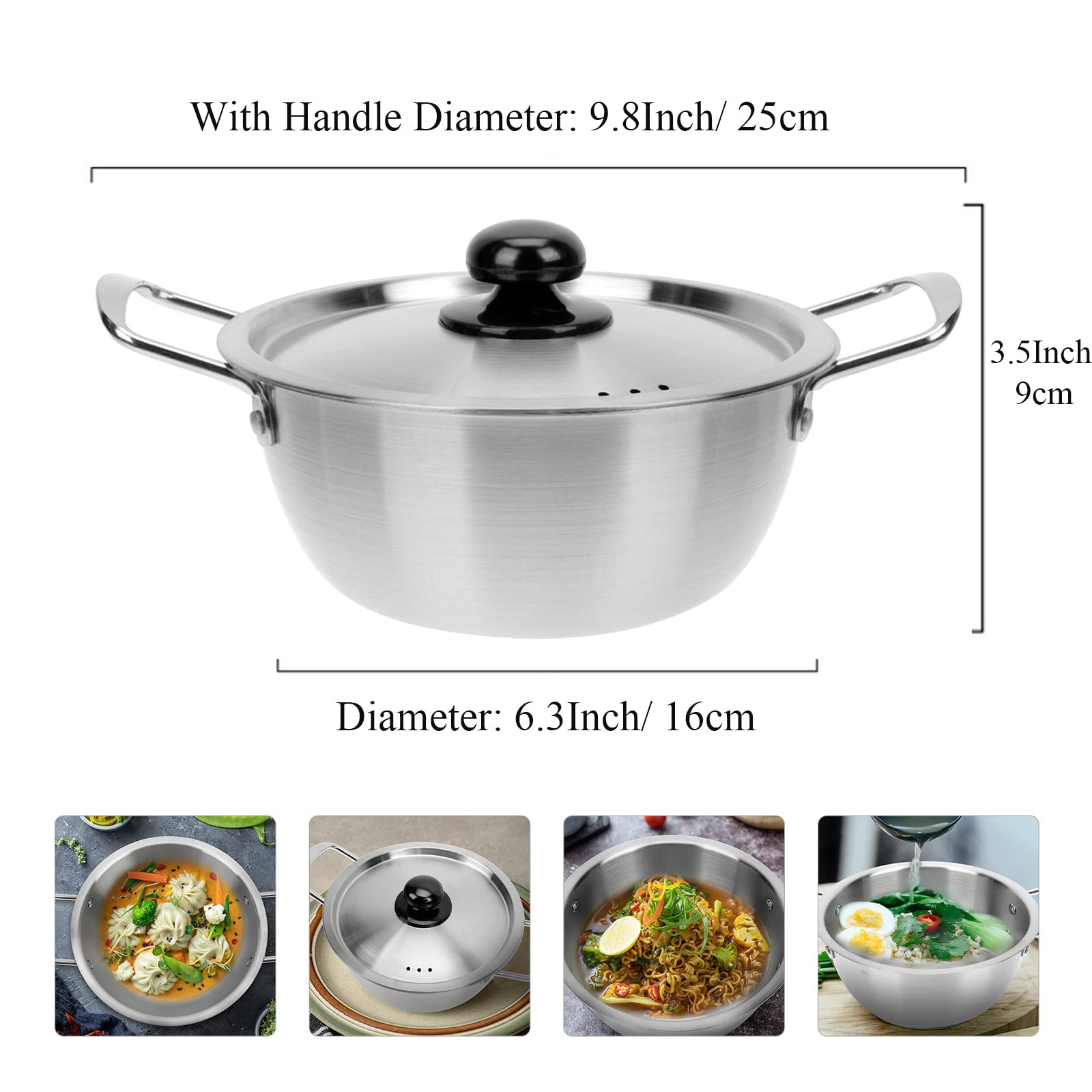 ERINGOGO 16cm Stainless Steel Korean Ramen Noodle Pot with Lid - Nonstick Soup Cooking Pot, Small Pasta Saucepan for Induction & Stovetop - Perfect for Camping, Dorm Cooking & Asian Cuisine
