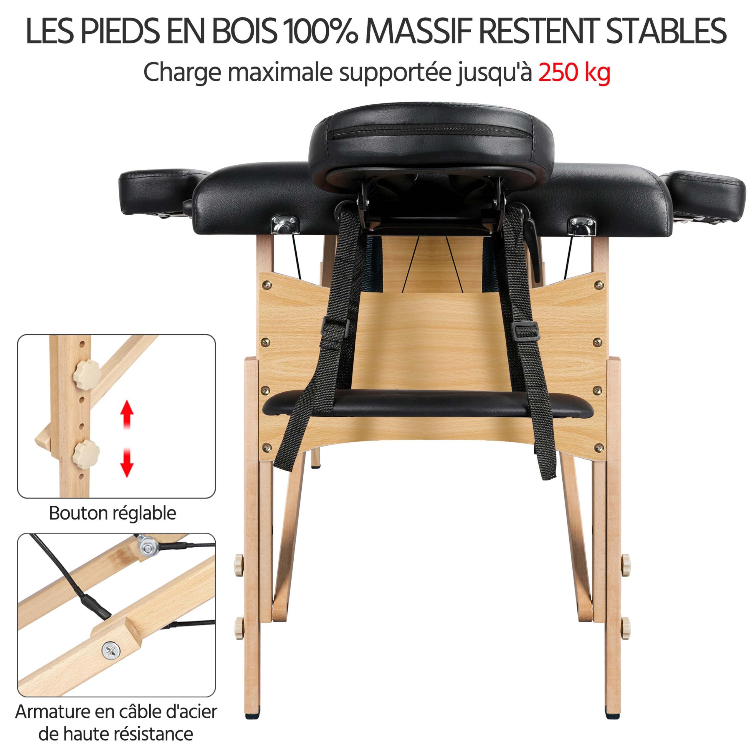 Yaheetech 70cm Folding Massage Table - Professional 2-Section Solid Wood Massage Bed for Spa, Therapy & Cosmetic Use - Black | Perfect for Home, Salon & Clinic Relaxation