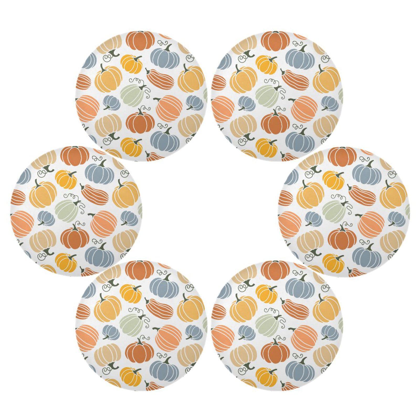 Thanksgiving Round Placemats Set of 6 - Autumn Pumpkin Table Mats for Kitchen Dining, Washable & Durable Holiday Decor - Perfect for Thanksgiving Dinner, Fall Gatherings & Seasonal Home Decor