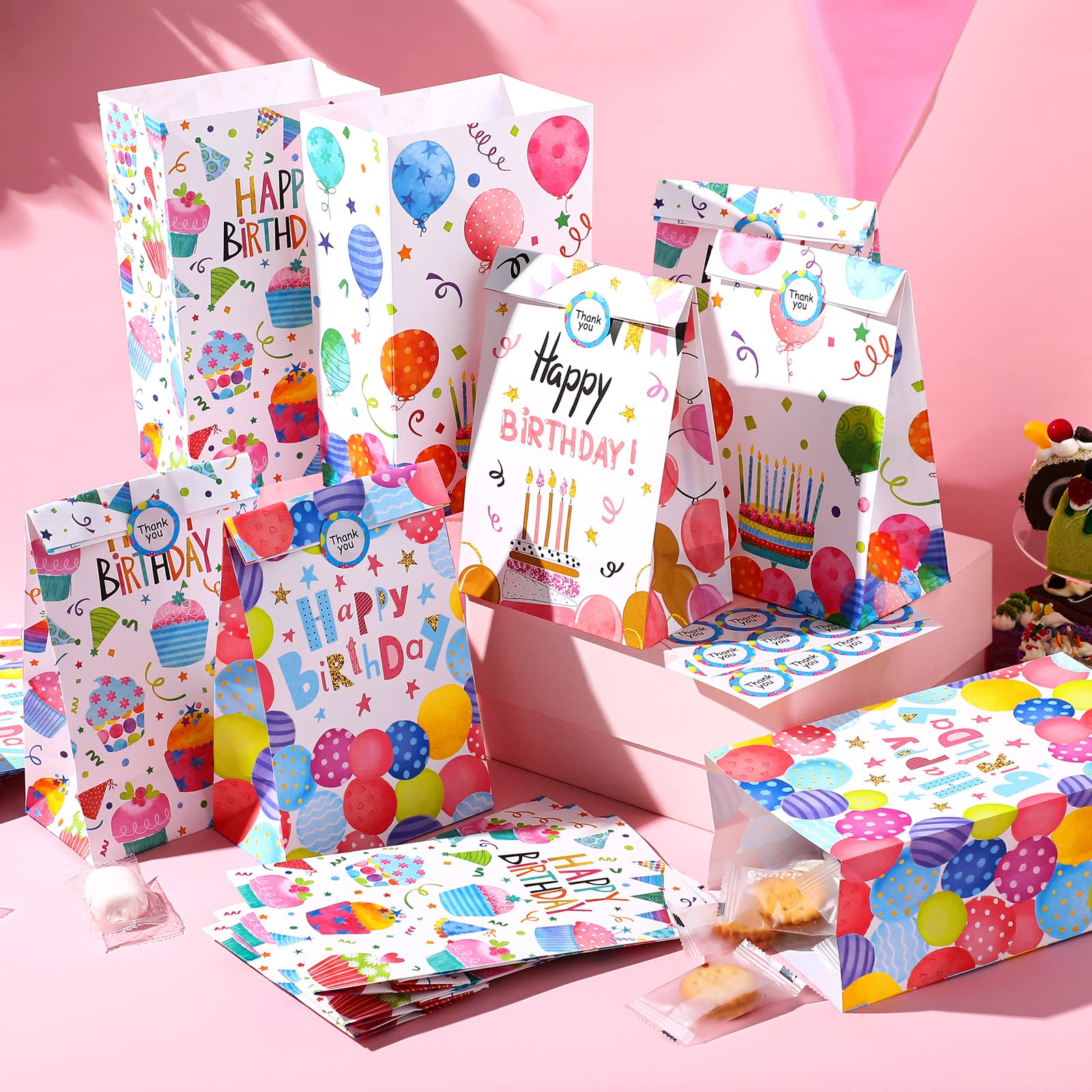 24-Piece Birthday Party Favor Gift Bags with Seal Stickers - Bulk Goodie Bags for Candy, Treats & Small Gifts - Perfect for Birthday Parties, Baby Showers & School Events