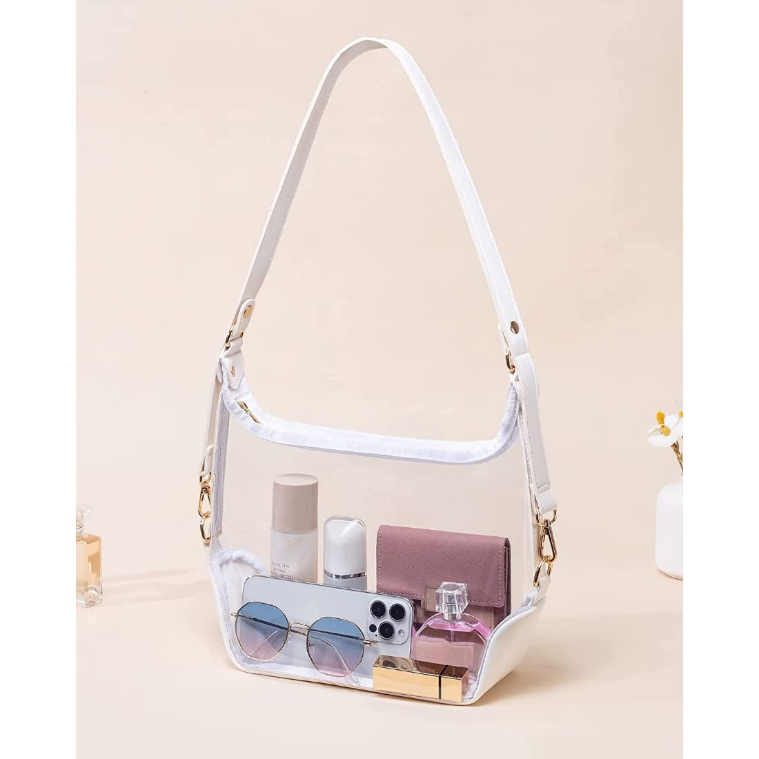 BYKOINE Women's Clear Crossbody Bag - Leather Purse for Concerts, Sports Games & Festivals | Stadium Approved Clear Purse for Events, Travel & Night Out