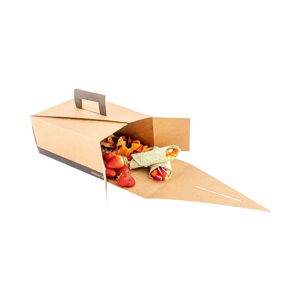 Restaurantware Cater Tek 9x7x3 Inch Grease-Resistant Takeout Food Containers - 100 Pack Recyclable Kraft & Black Paper To-Go Boxes for Meals, Snacks, Baked Goods | Perfect for Restaurants, Catering, Food Trucks & Home Meal Prep