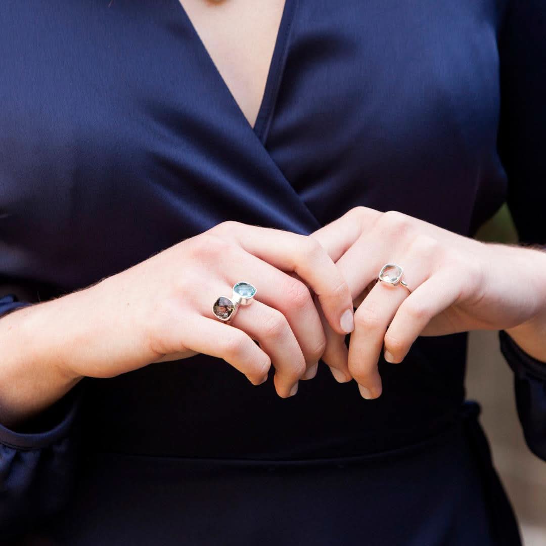 Green Amethyst Cocktail Ring in Sterling Silver - Elegant Statement Jewelry for Evening Parties & Special Occasions