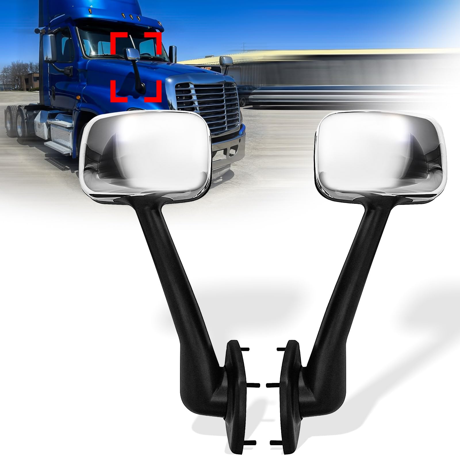 Freightliner Cascadia Hood Mirror Set (2008-2017) - Left Driver & Right Passenger Chrome Side Mirror Pair - Durable Replacement for Truck Accessories - Perfect for Long Haul Trucking and Highway Safety