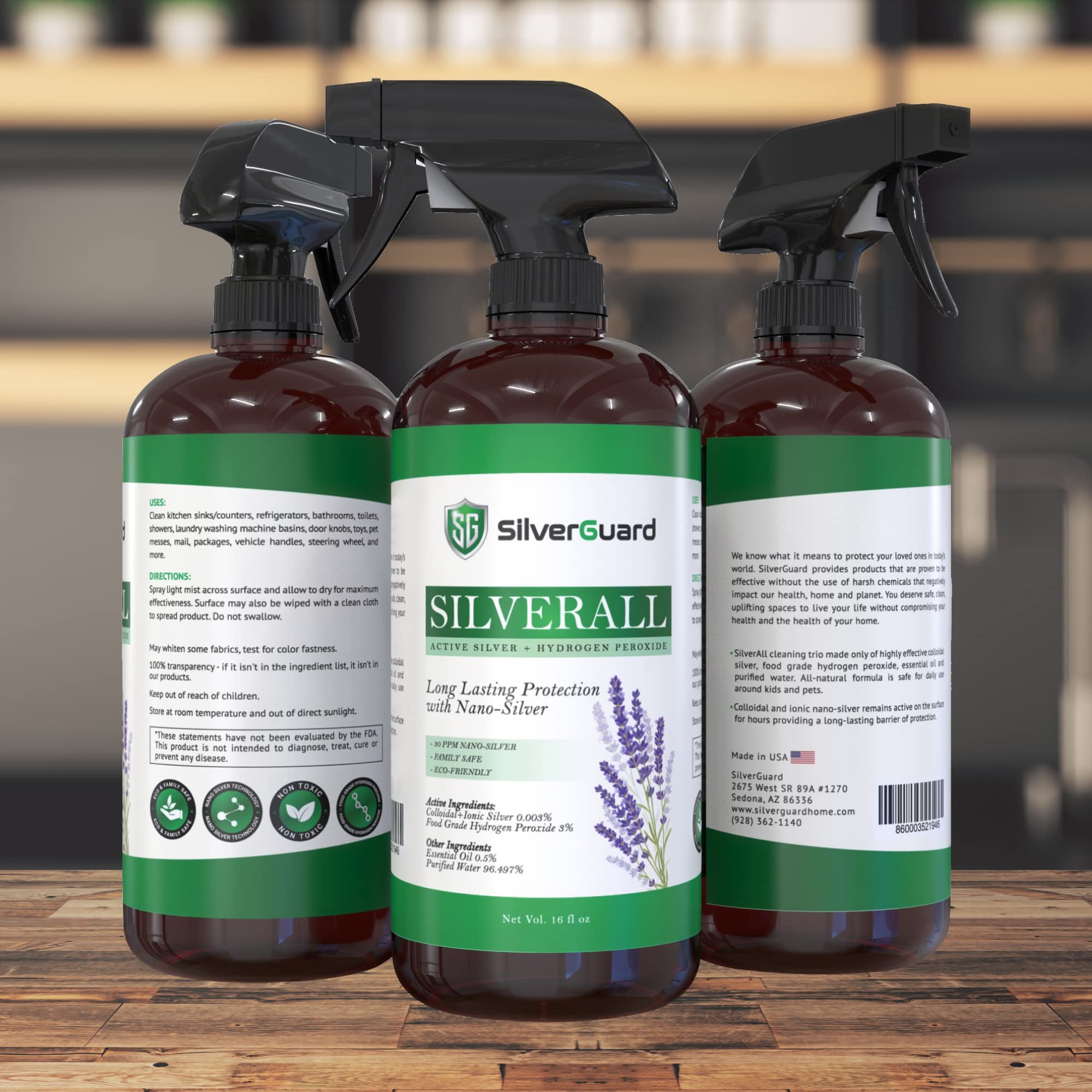 SilverAll Enhanced Hydrogen Peroxide Cleaner with Active Silver | Multi-Surface Disinfectant & All-Purpose Cleaner | 3% Food Grade Formula | Long-Lasting Silver Shield Protection | Lavender Scent (1 Pack) - Perfect for Kitchen, Bathroom & Household Sanitizing