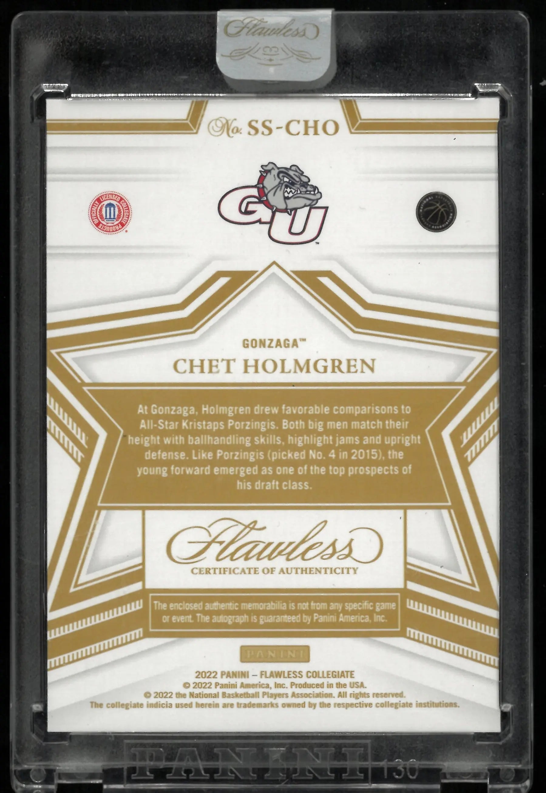 2022 Panini Flawless Collegiate Basketball Card - Chet Holmgren Rookie Star Swatch Autograph 07/25 - Rare Collectible for NBA Fans & Sports Memorabilia Enthusiasts
