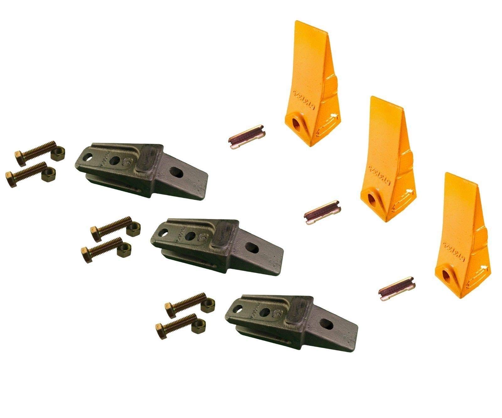 Bobcat Style Mini Excavator Bucket Teeth & Shanks Kit - Skid Steer Bolt-On Replacement with Pins & Hardware - Ideal for Digging, Trenching, and Landscaping Projects