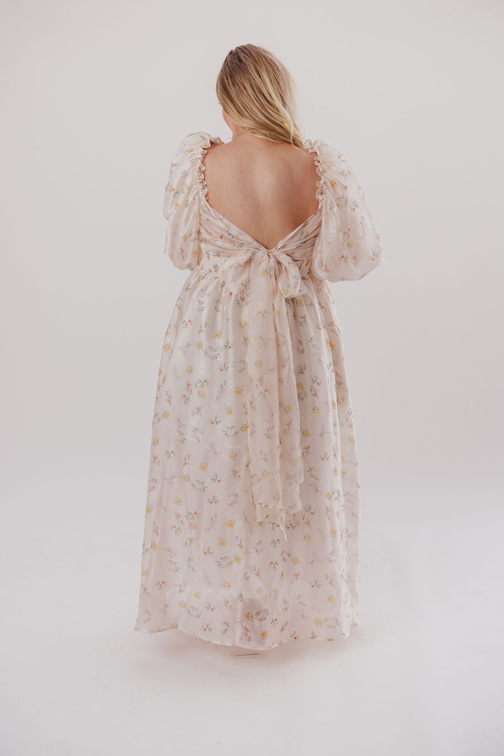 Melody Maxi Dress with Pleats & Bow Detail - Yellow Rose Floral Print | Bump Friendly Maternity Dress | Inclusive Sizing S-3XL | Perfect for Weddings, Baby Showers & Summer Vacations