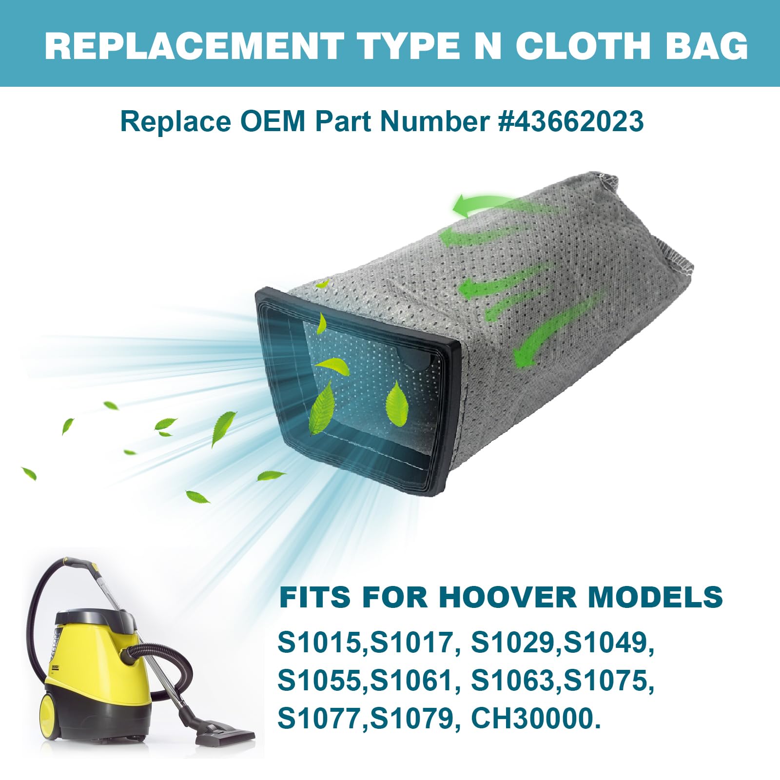 6PCS Vacuum Bags Replacement for Hoover Porta Power Swingette S1015 S1029 & CH30000 | Commercial Canister Vacuum Replacement Part 43662023 | Dust Collection for Home, Office & Workshop Cleaning