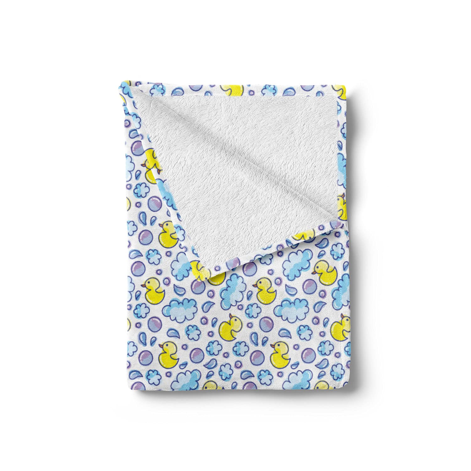 Ambesonne Cartoon Throw Blanket - Washing Time Themed with Soap Bubbles, Water Droplets & Duck Pattern | Soft Flannel Fleece Accent Blanket for Couch, Sofa or Bed | 50