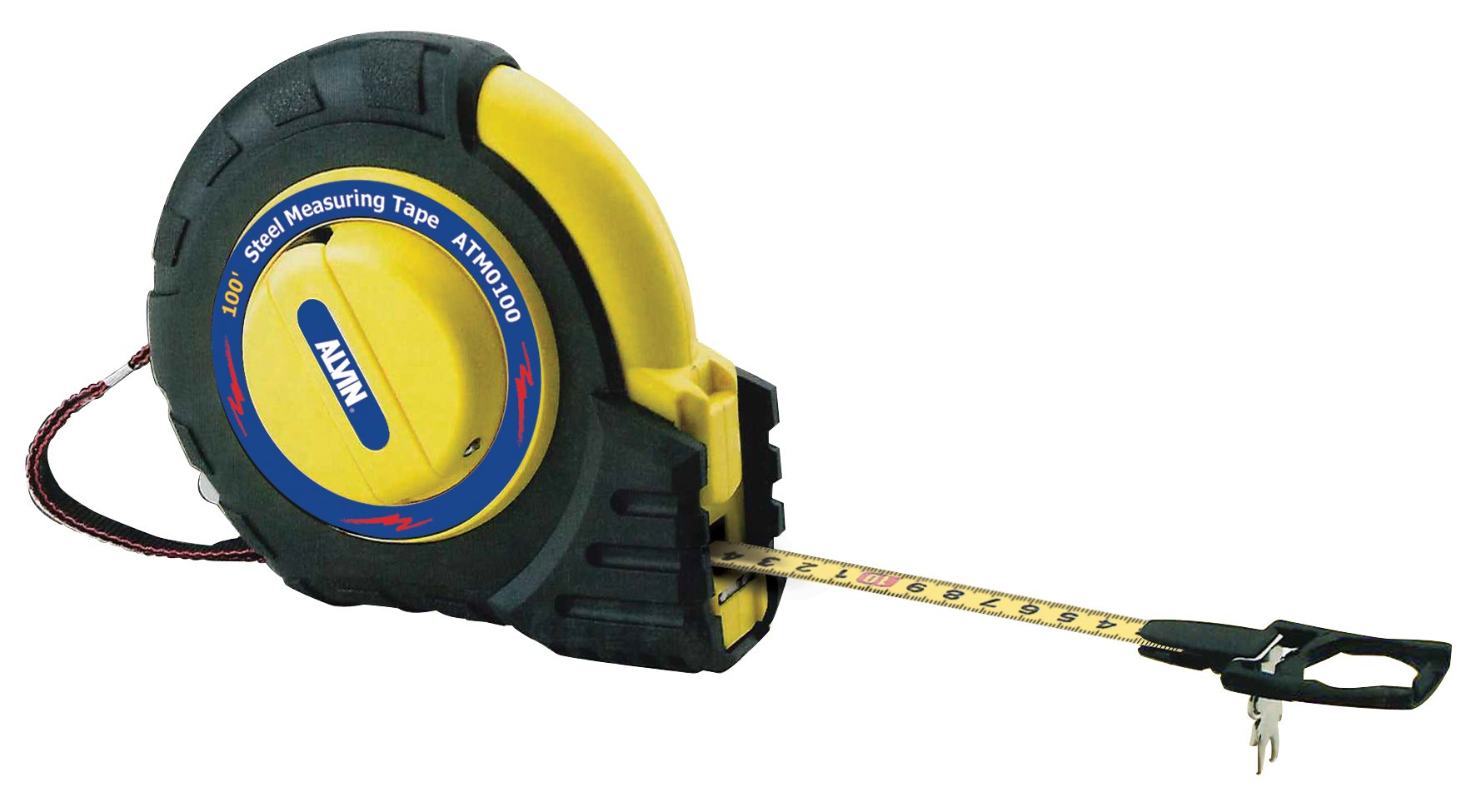 Alvin Speedy Rewind Tape Measure - 100 ft Magnetic Tip & Durable Molded Hook - Heavy Duty Black Rubber Coating - Perfect for Construction, DIY Projects & Home Improvement