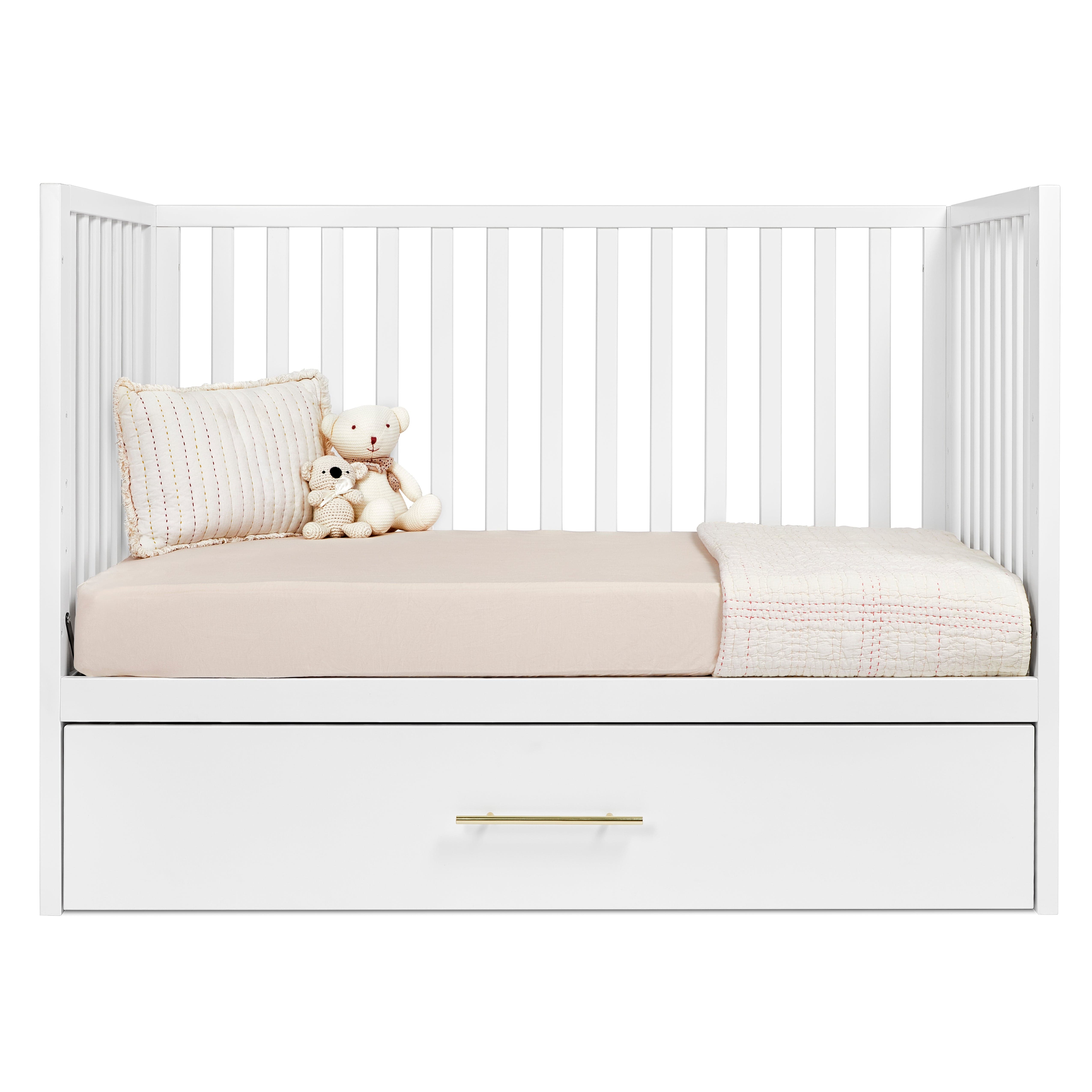 Hush Crib with Trundle - Gold Handle Baby Bed for Nursery - Perfect for Newborns, Toddlers & Small Spaces