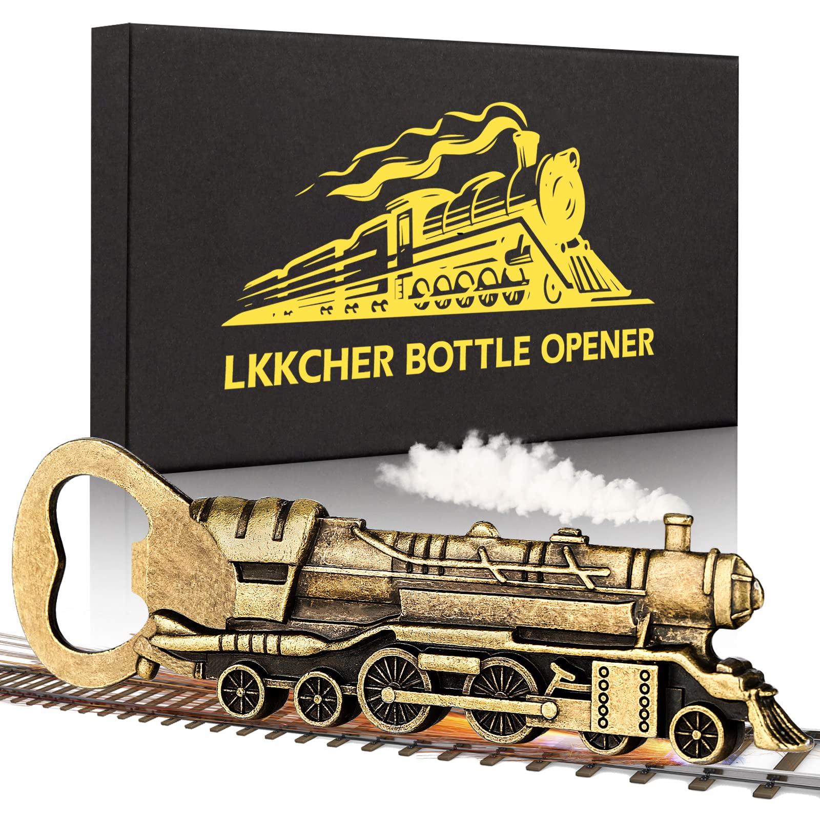 LKKCHER Vintage Steam Locomotive Bottle Opener - Unique Train-Themed Gift for Men, Dad, Boyfriend (Dark Silver) - Perfect for Beer Lovers & Train Enthusiasts - Great for Birthdays, Father's Day & Home Bar Accessories