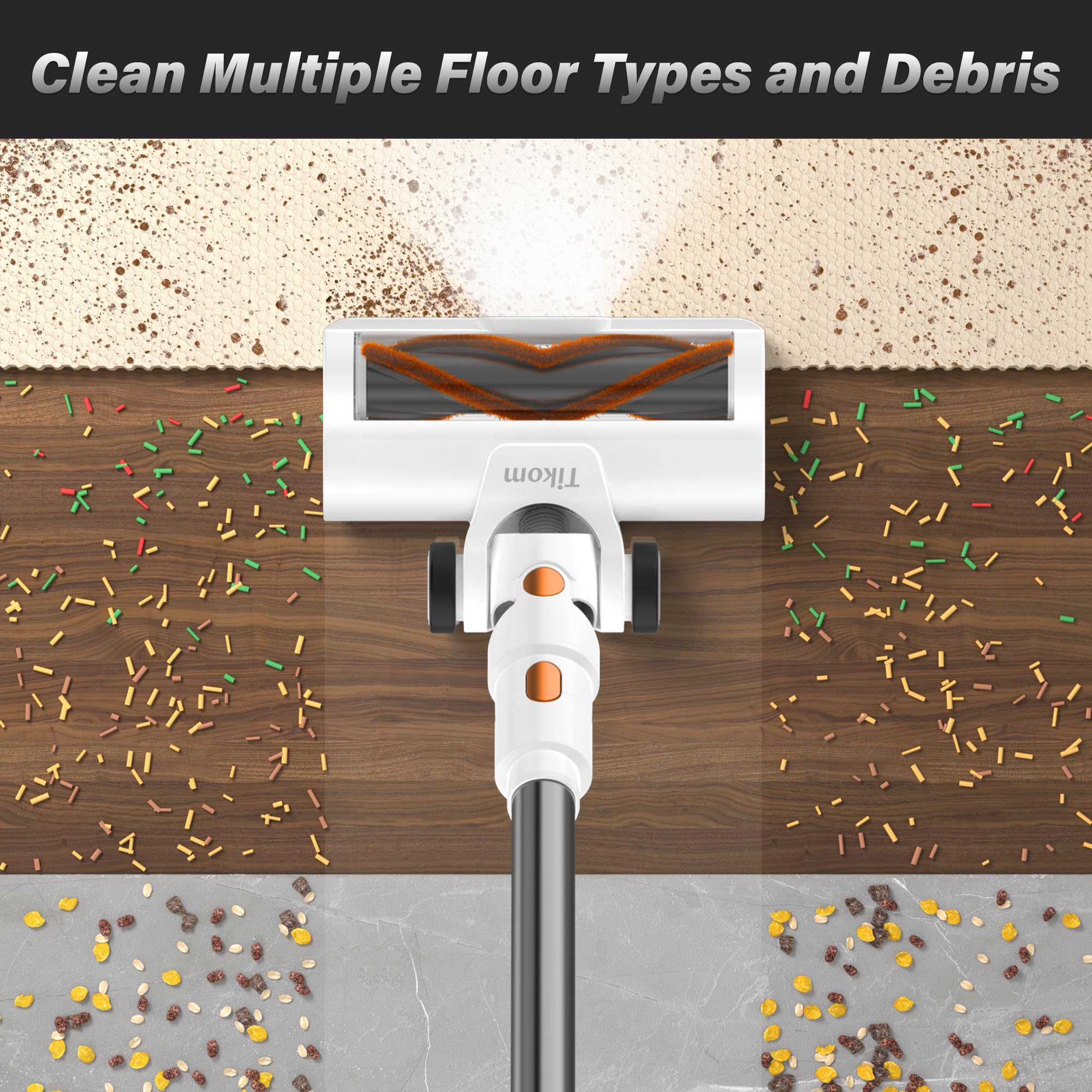 Tikom V500 Cordless Vacuum Cleaner - 40000Pa Powerful Suction, 450W Motor, LED Touch Screen, Wall Mount Charging Dock, Anti-Tangle Brush, Lightweight Handheld for Pet Hair, Hard Floors & Carpets - Perfect for Home Cleaning, Car Detailing & Pet Owners