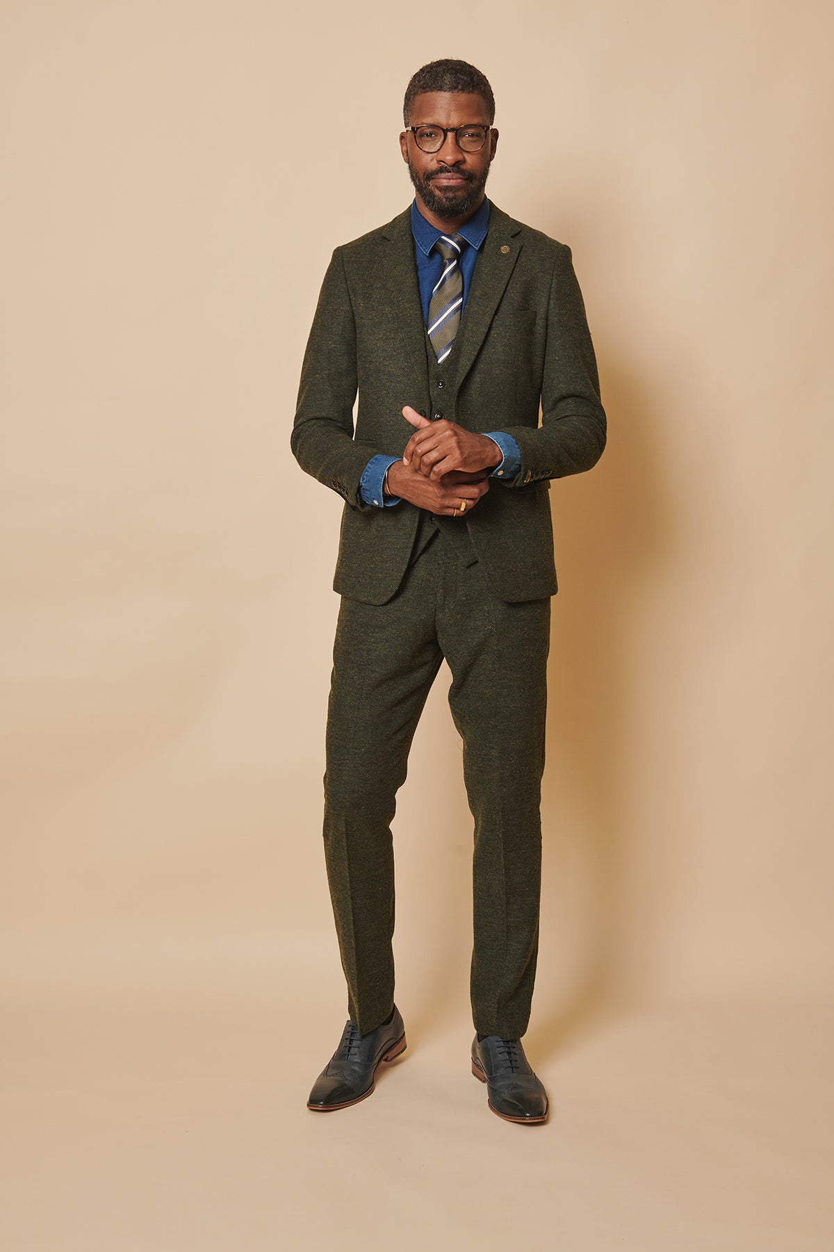 Marlow Olive Green Tweed Three Piece Suit for Men - Classic Vintage Style Wedding, Office & Formal Occasions