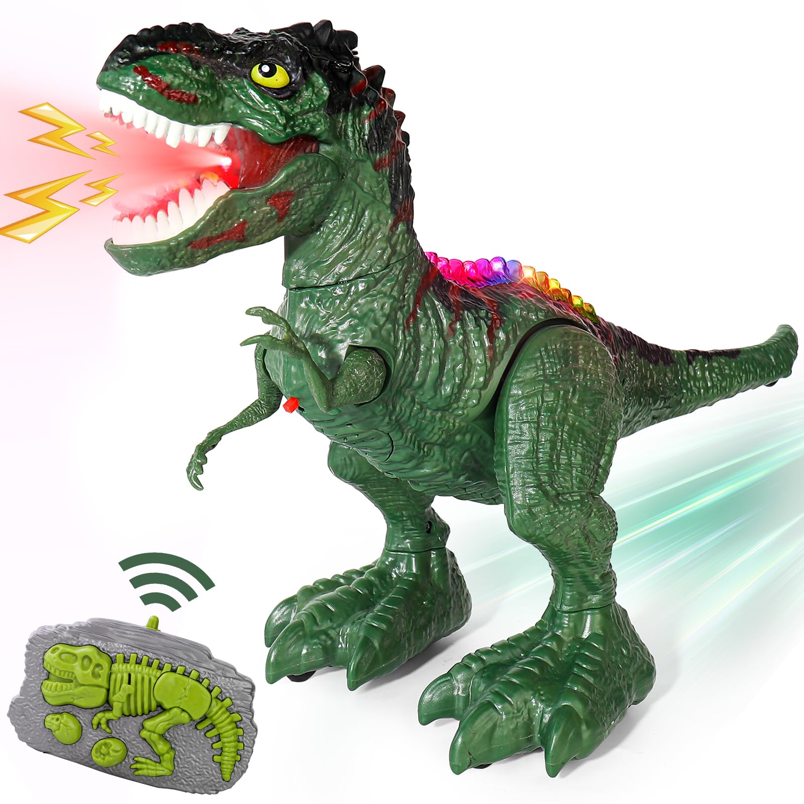 Remote Control Dinosaur Toy - 2.4GHz Rechargeable Walking Dinosaur with Realistic Roaring & Water Vapor Spray - Best Jurassic Gift for Boys Girls Ages 3-7 - Perfect for Birthday, Easter & Pretend Play Adventures