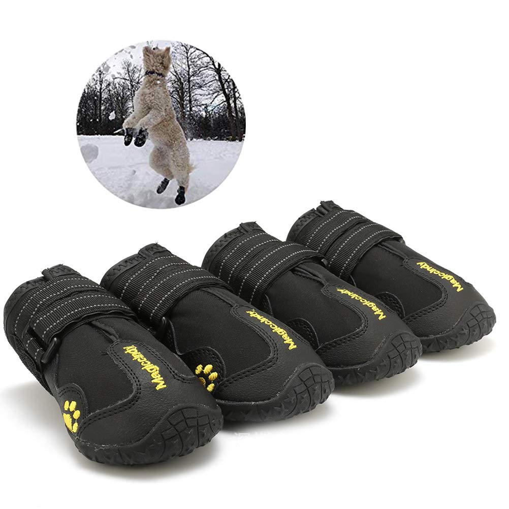 ULTECHNOVO 4 Pairs Dog Boots for Hiking, Running & Snow - Warm Winter & Summer Pet Shoes for Large Dogs & Puppies - Non-Slip Protective Paw Wear for Outdoor Adventures, Walking & Cold Weather