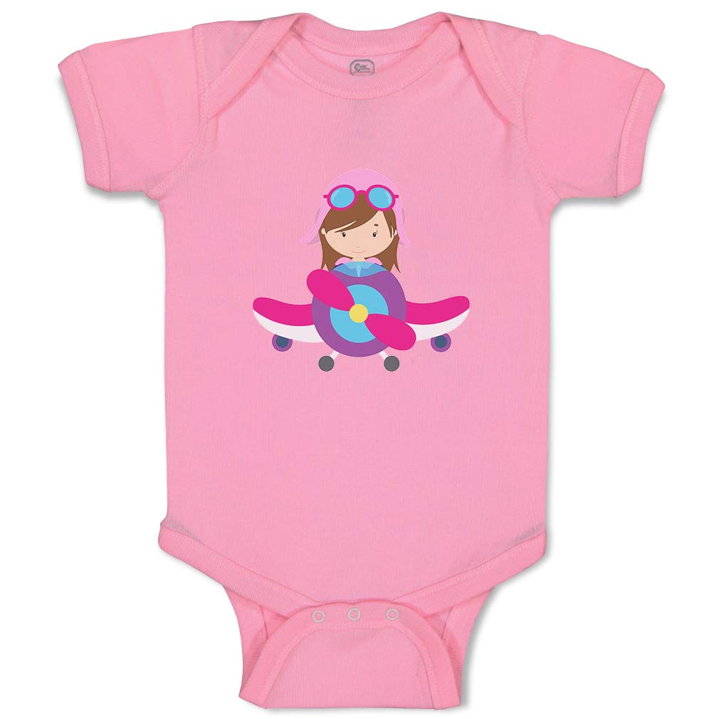 Custom Airplane Pilot Baby Bodysuit - Soft Cotton Cute Boy & Girl Outfit (6 Months, Pink) - Perfect for Photo Shoots, Birthday Gifts & Everyday Wear