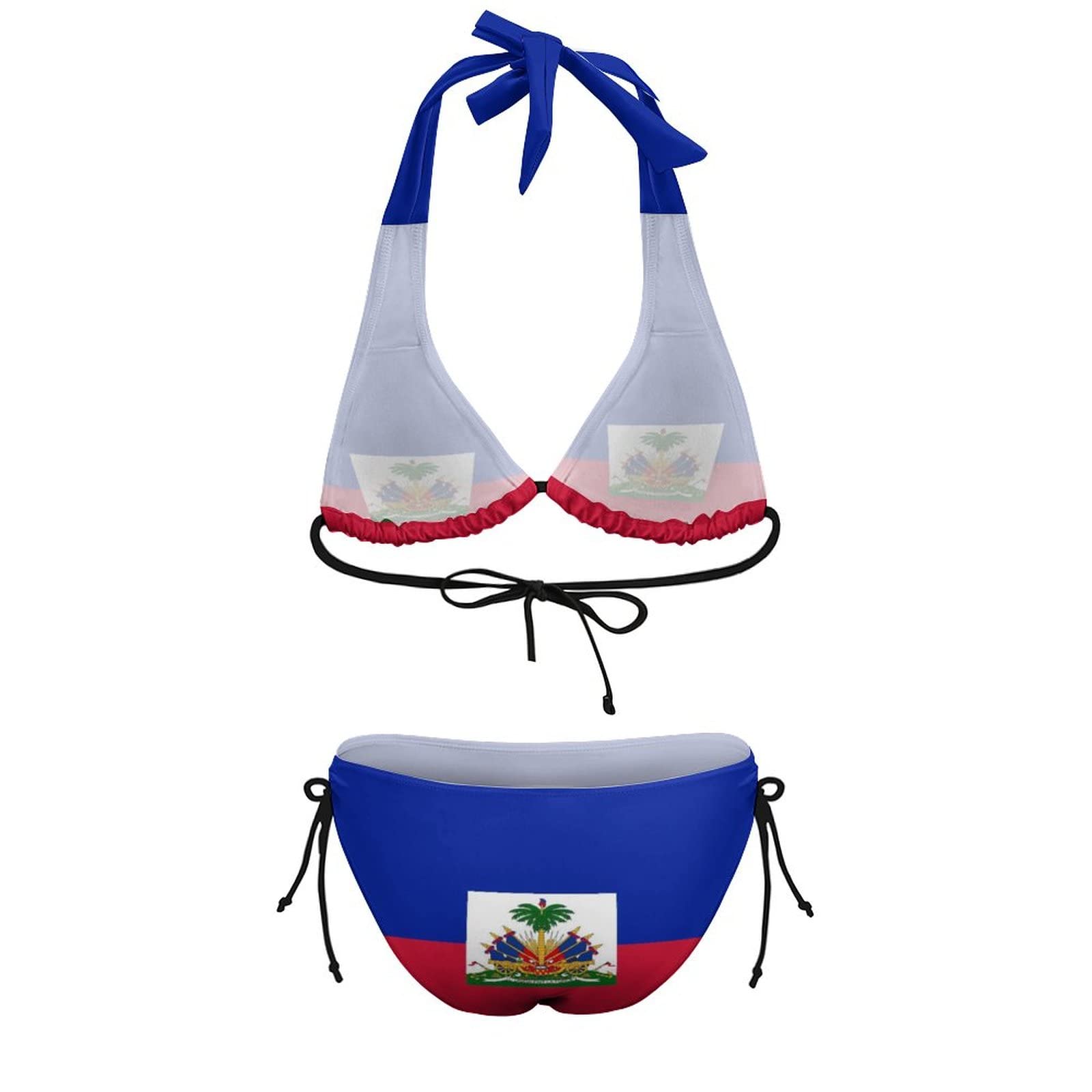 Women's Tie Side Halter Bikini Set with Padded Top - Haitian Flag Print Triangle Swimsuit for Beach, Pool & Summer Vacations