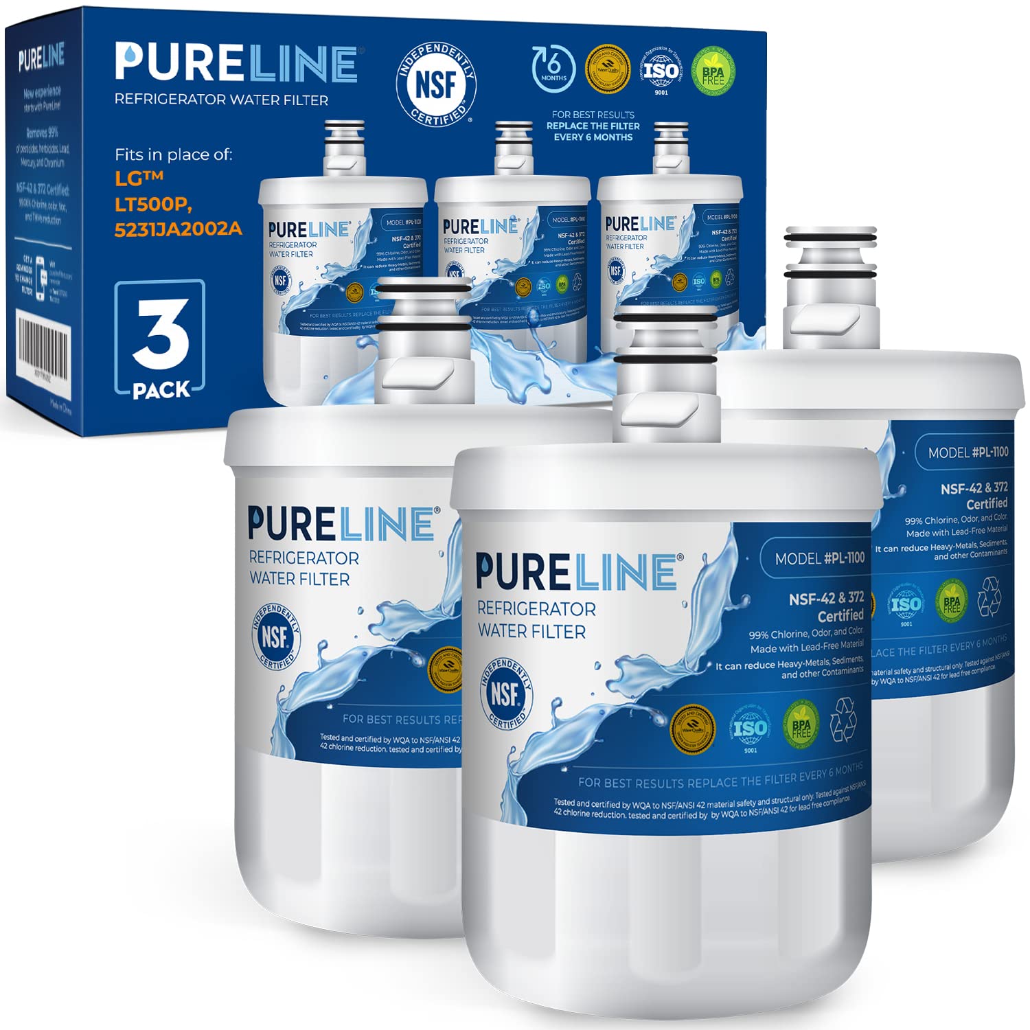 Pureline Replacement Water Filter for Kenmore 9890 & LG Refrigerators - NSF Certified, Reduces Chlorine, Bad Taste & Odor - Perfect for Clean Drinking Water in Homes and Offices