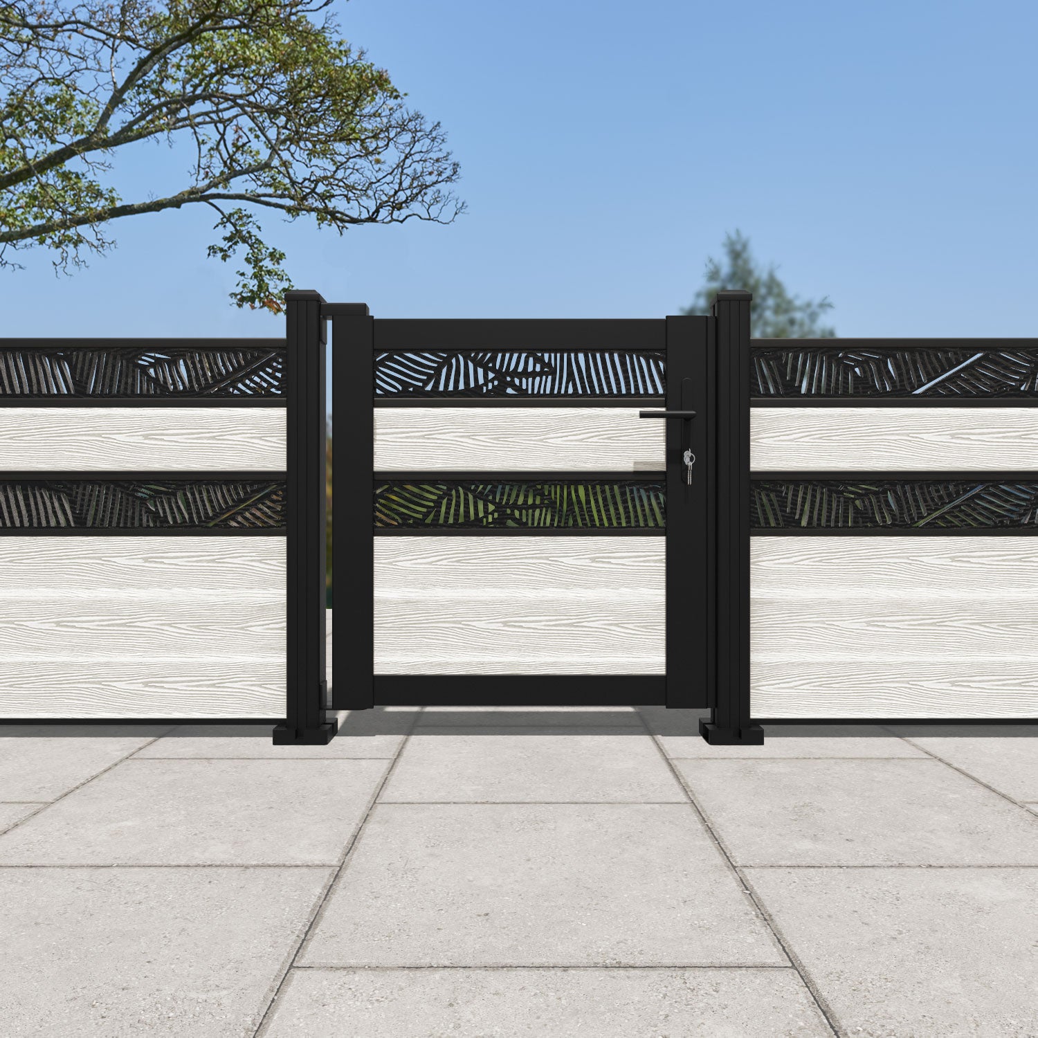 Classic Feather Split Screen Pedestrian Gate - Light Stone Finish for Garden, Patio, and Driveway Entryways | Durable & Stylish Outdoor Fence Gate