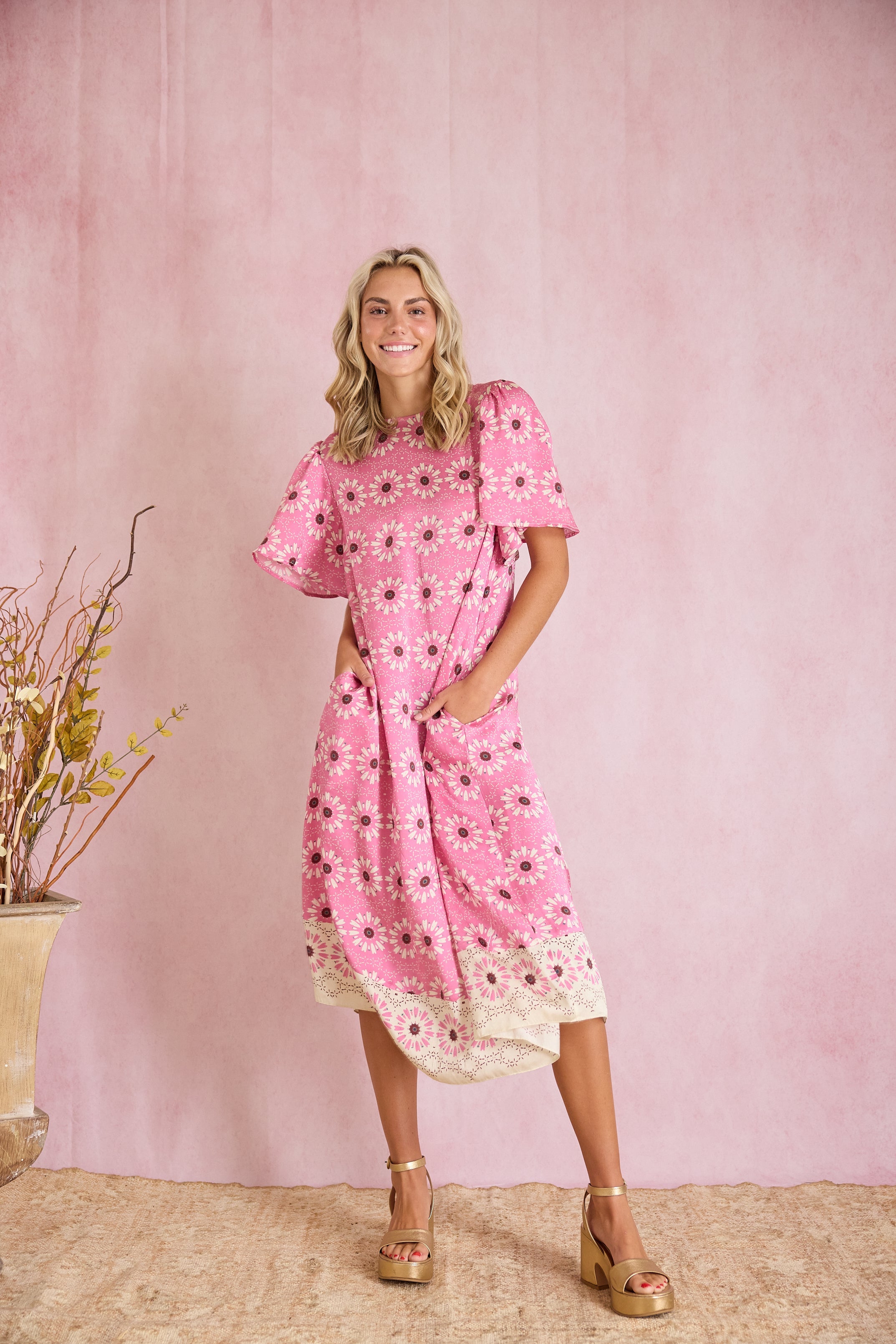 Georgia Dress - Wildflower Pink Floral Summer Dress for Women | Casual & Party Wear | Perfect for Weddings, Dates & Outdoor Events