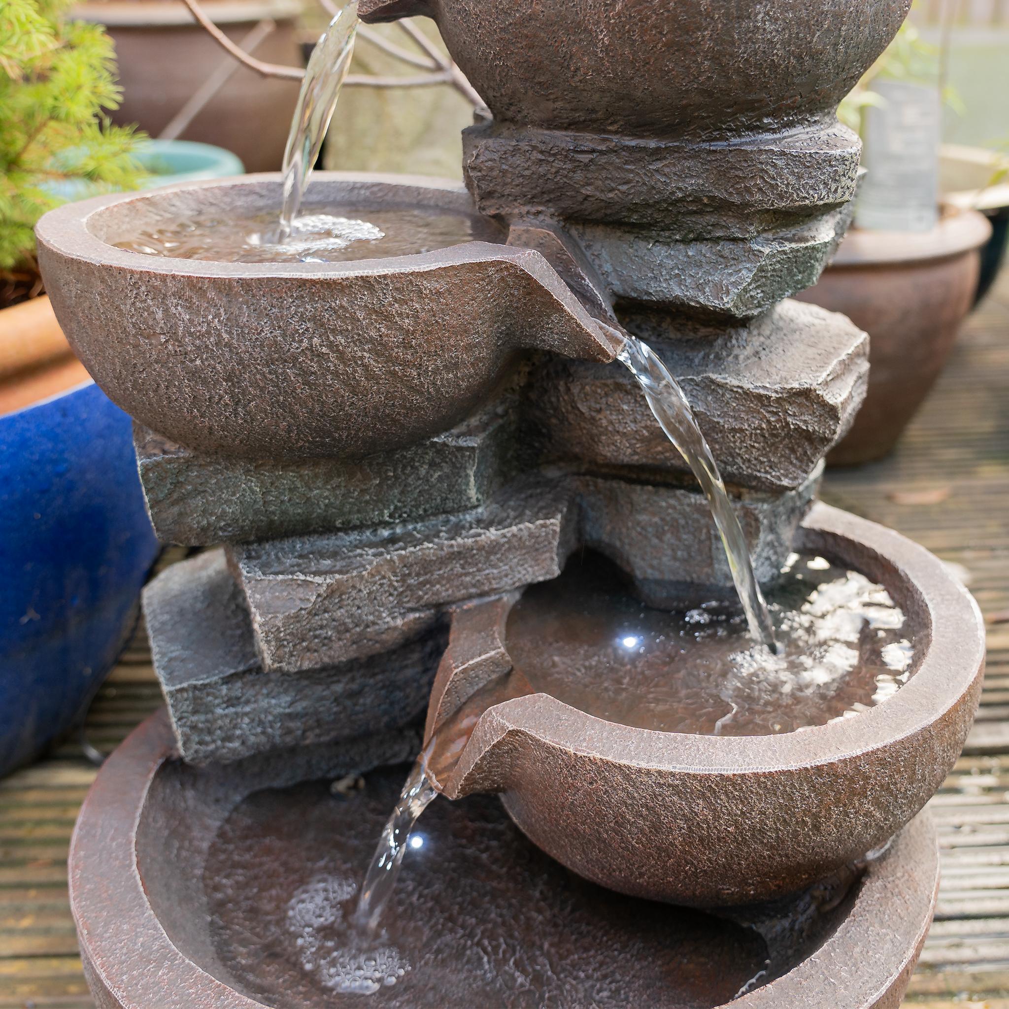 4-Tier Cascading Bowl Water Fountain with LED Lights - Indoor/Outdoor Decorative Waterfall for Home, Garden, and Patio Relaxation