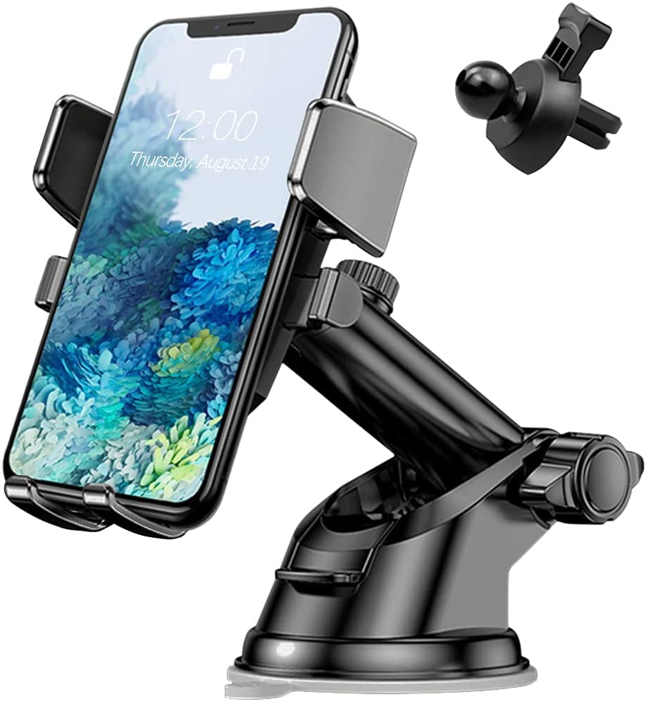 360° Rotatable Car Phone Holder - Universal Windshield, Dashboard & Air Vent Mount with Suction Cup & Clip for All Smartphones | Perfect for GPS Navigation, Hands-Free Calling & Road Trips
