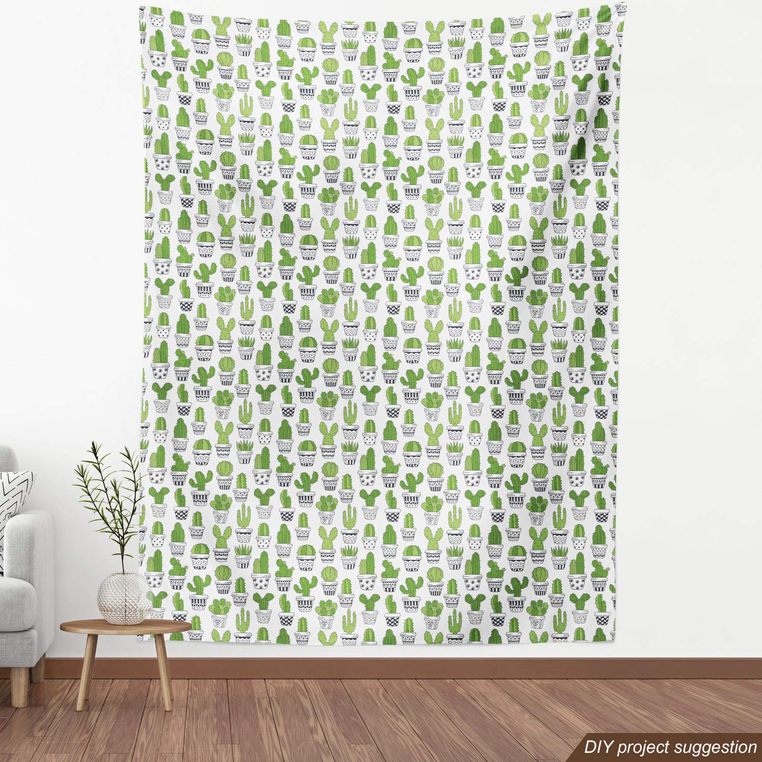 Ambesonne Cactus Print Fabric by The Yard - Succulent & Spiky Cacti Doodle Pattern with Pots, Exotic Houseplant Design for Upholstery, Curtains, Pillows & Home Decor (10 Yards, Grey Apple) - Perfect for DIY Projects, Living Room & Bedroom Accents